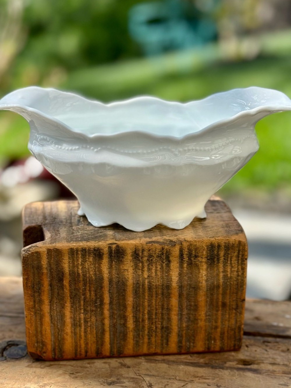 Antique Royal Austria Porcelain Gravy Boat Scalloped Footed White Cottagecore